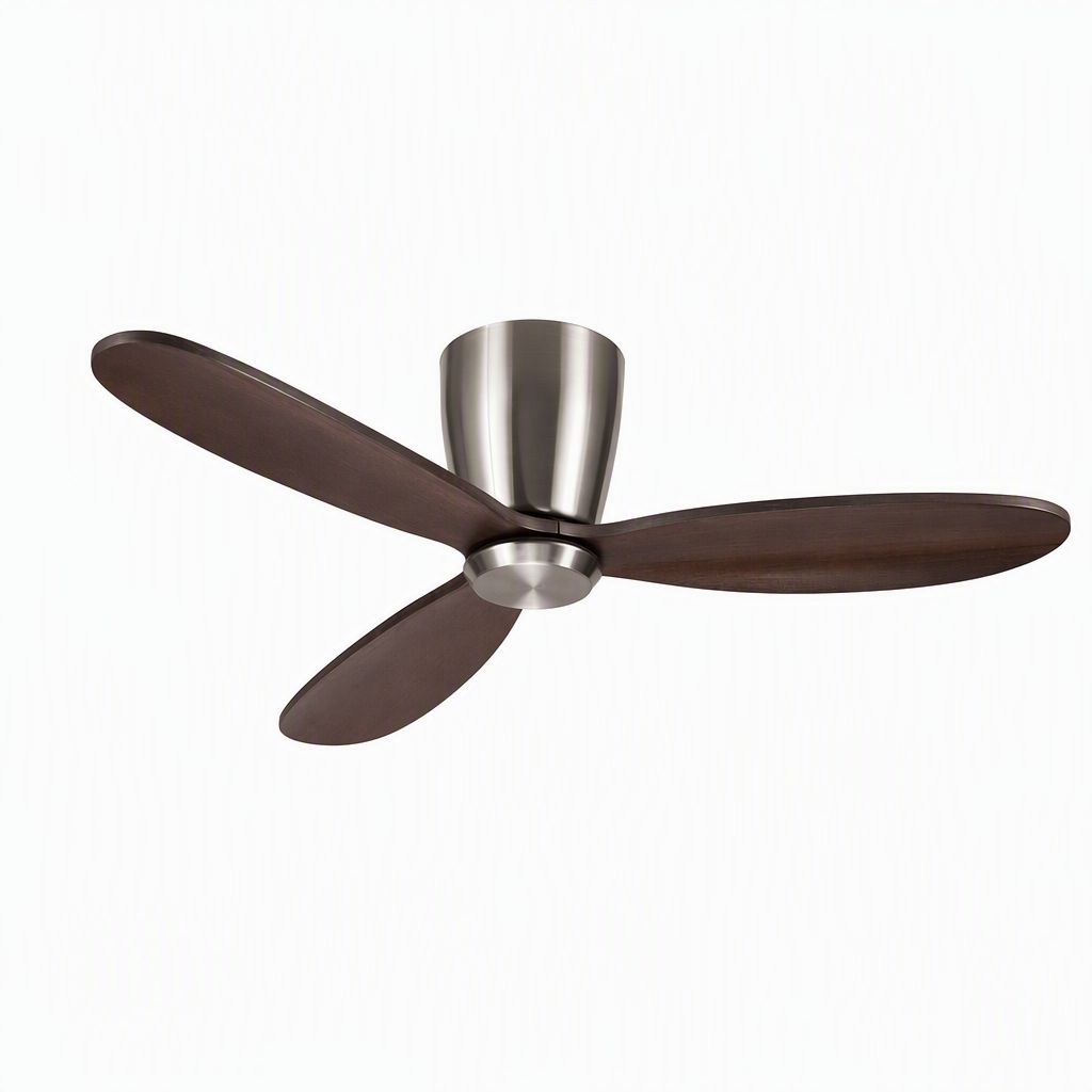 Satin Nickel and Walnut Low-Profile Ceiling Fan - FAN923-A-02 — exact product on a seamless pure white background