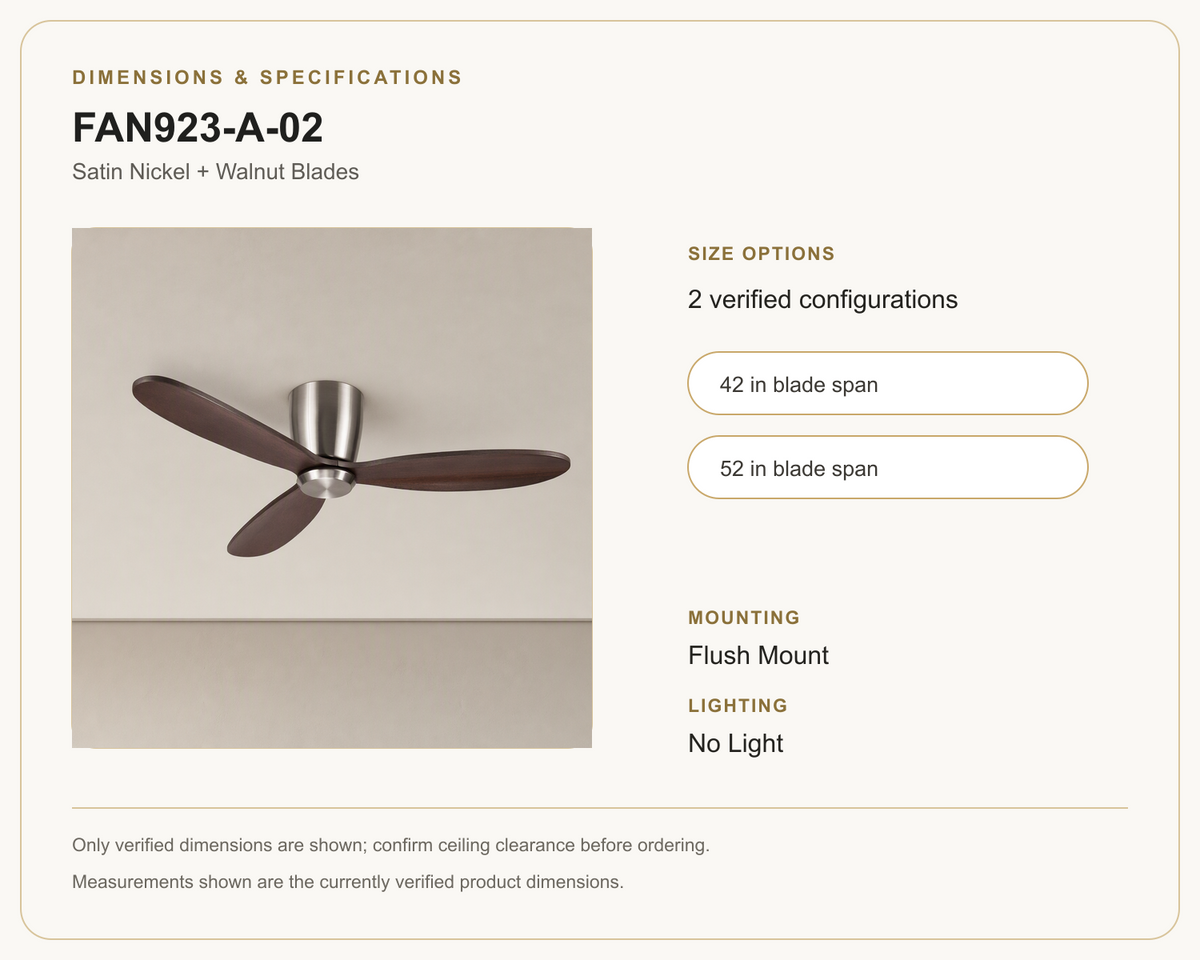 FAN923-A-02 ceiling fan dimensions and specifications
