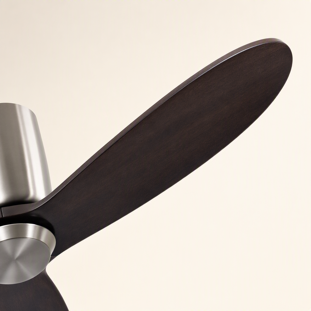 Satin Nickel and Dark Walnut Low-Profile Ceiling Fan - FAN923-A-03 — blade material edge close-up