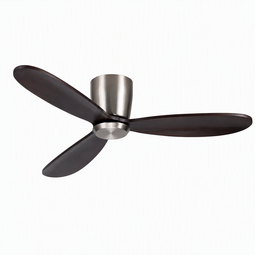 Satin Nickel and Dark Walnut Low-Profile Ceiling Fan - FAN923-A-03 — exact product on a seamless pure white background