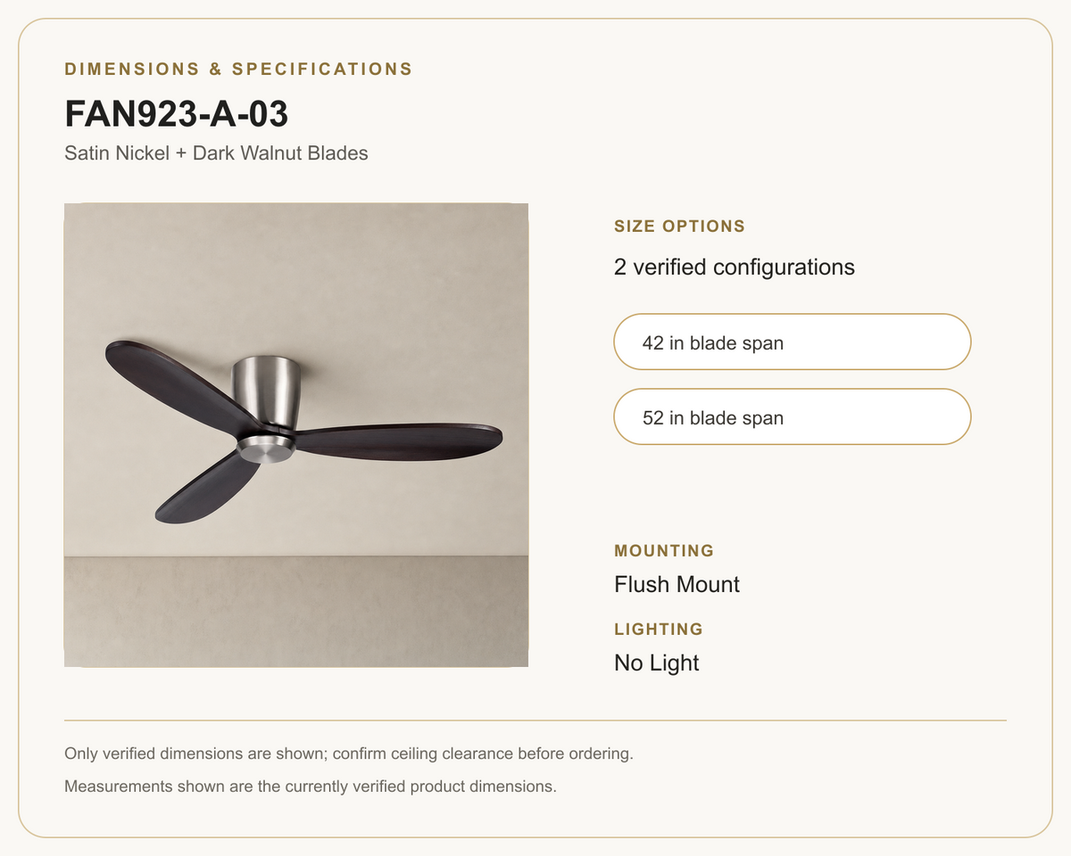 FAN923-A-03 ceiling fan dimensions and specifications