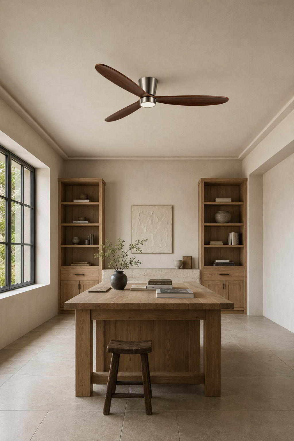 Walnut Low-Profile Ceiling Fan with Light - FAN923-B-01 — atelier studio room scene