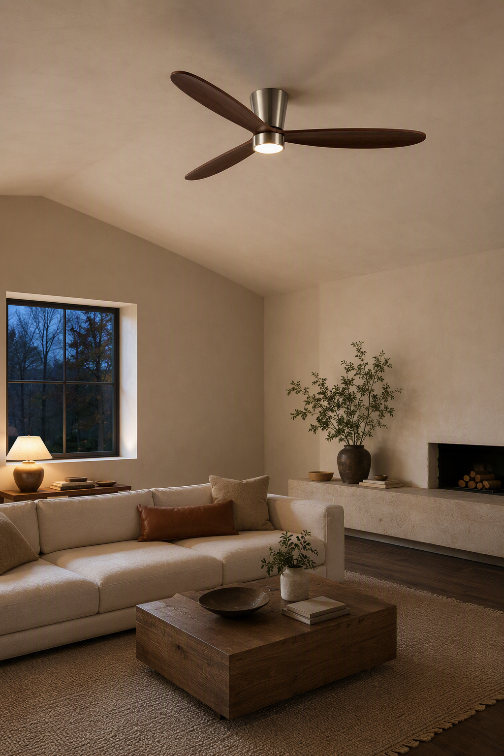 Walnut Low-Profile Ceiling Fan with Light - FAN923-B-01 — scandinavian living room scene