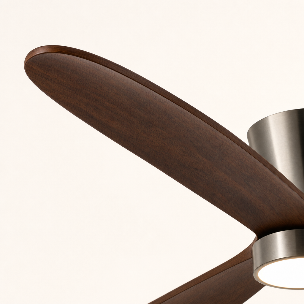 Walnut Low-Profile Ceiling Fan with Light - FAN923-B-01 — blade material edge close-up