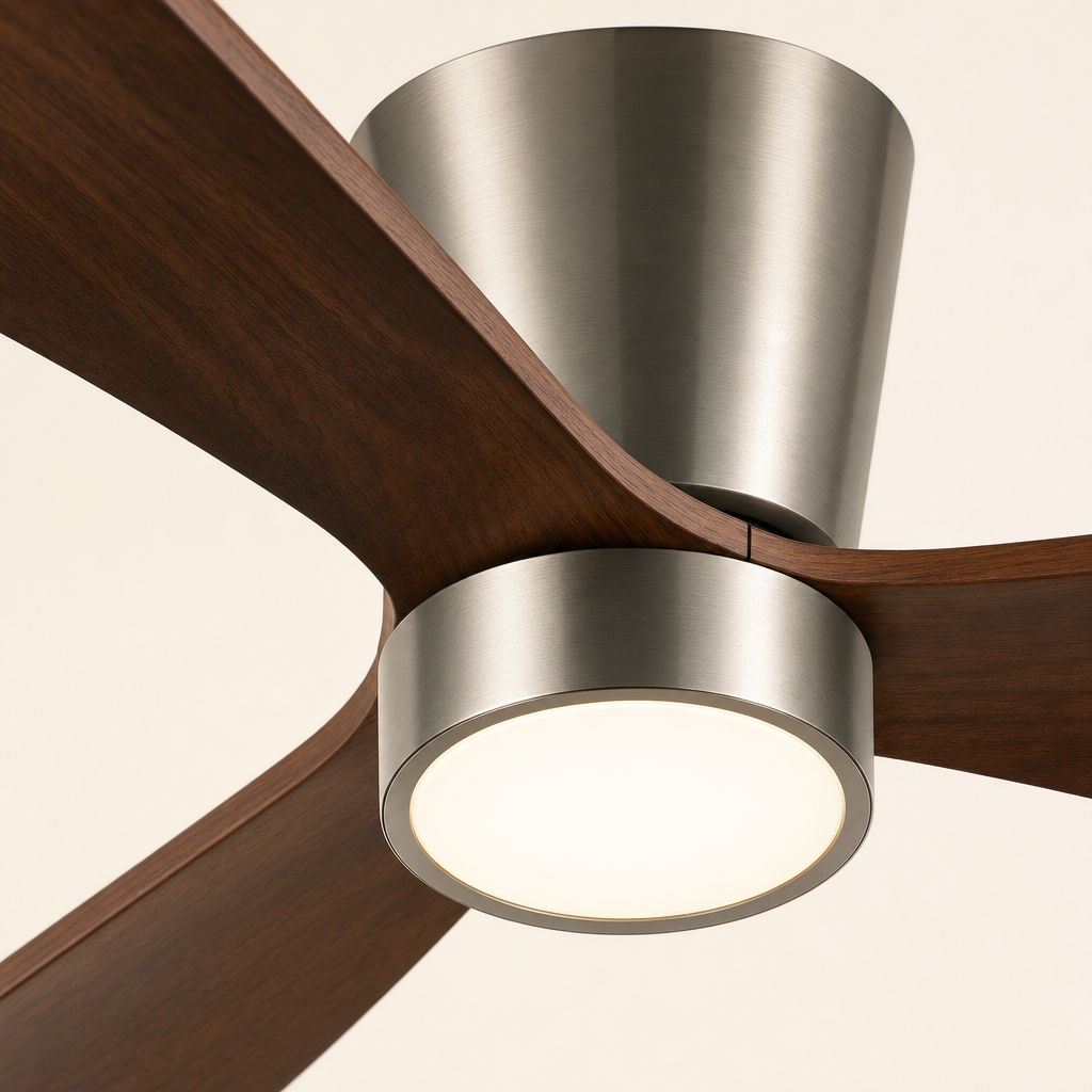 Walnut Low-Profile Ceiling Fan with Light - FAN923-B-01 — light diffuser trim close-up