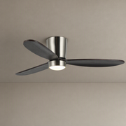 Dark Walnut Low-Profile Ceiling Fan with Light - FAN923-B-02 — Satin Nickel + Dark Walnut Blades clean installed product view on a warm neutral ceiling background