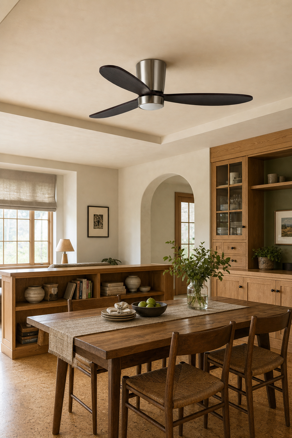 Dark Walnut Low-Profile Ceiling Fan with Light - FAN923-B-02 — craftsman dining room scene