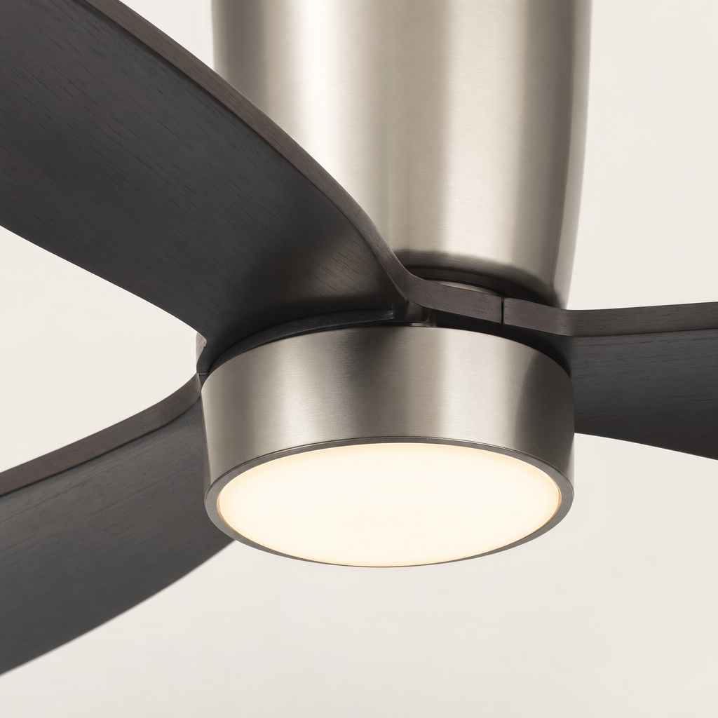 Dark Walnut Low-Profile Ceiling Fan with Light - FAN923-B-02 — light diffuser trim close-up
