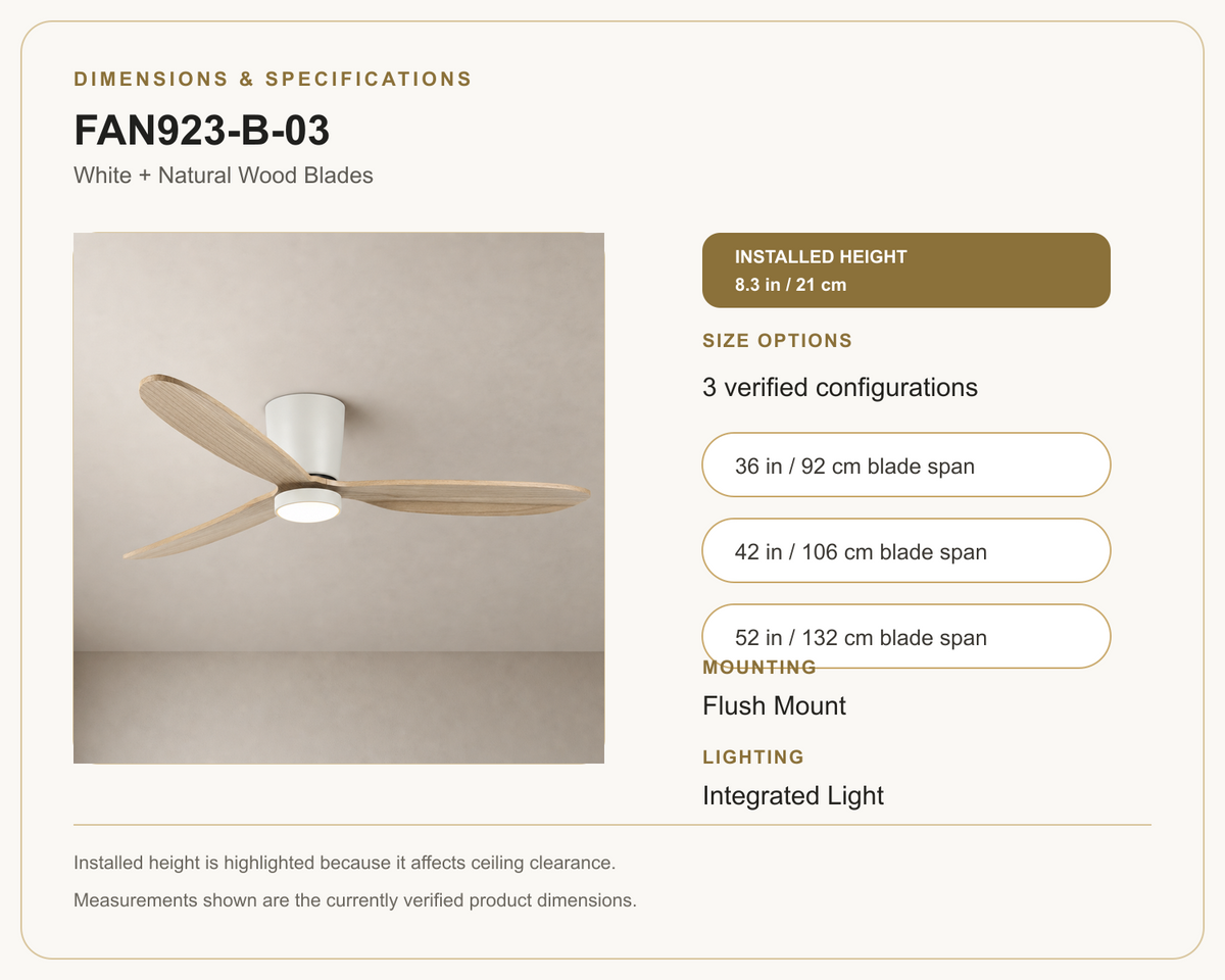 FAN923-B-03 ceiling fan dimensions and specifications