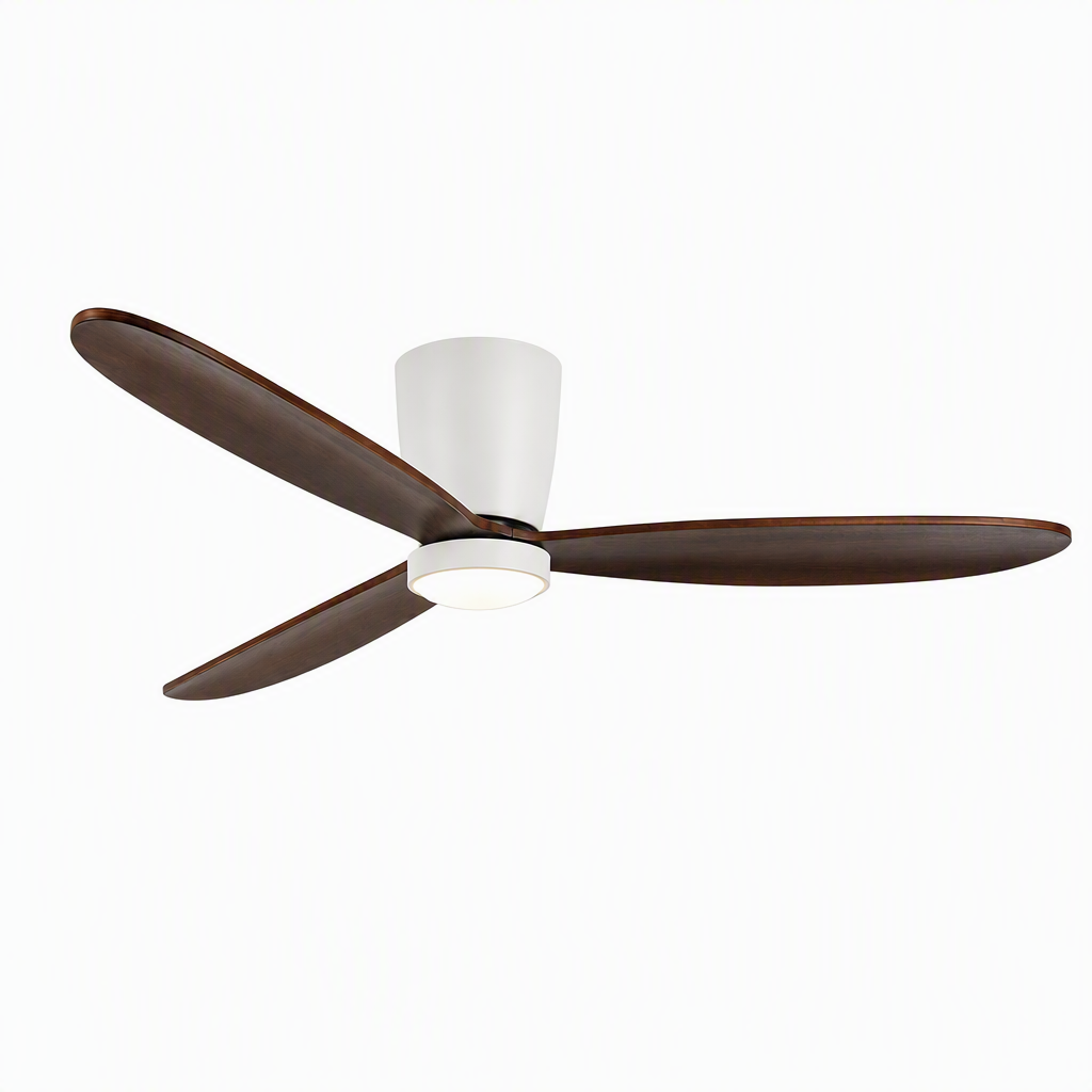 White and Walnut Low-Profile Ceiling Fan with Light - FAN923-B-04 — exact product on a seamless pure white background