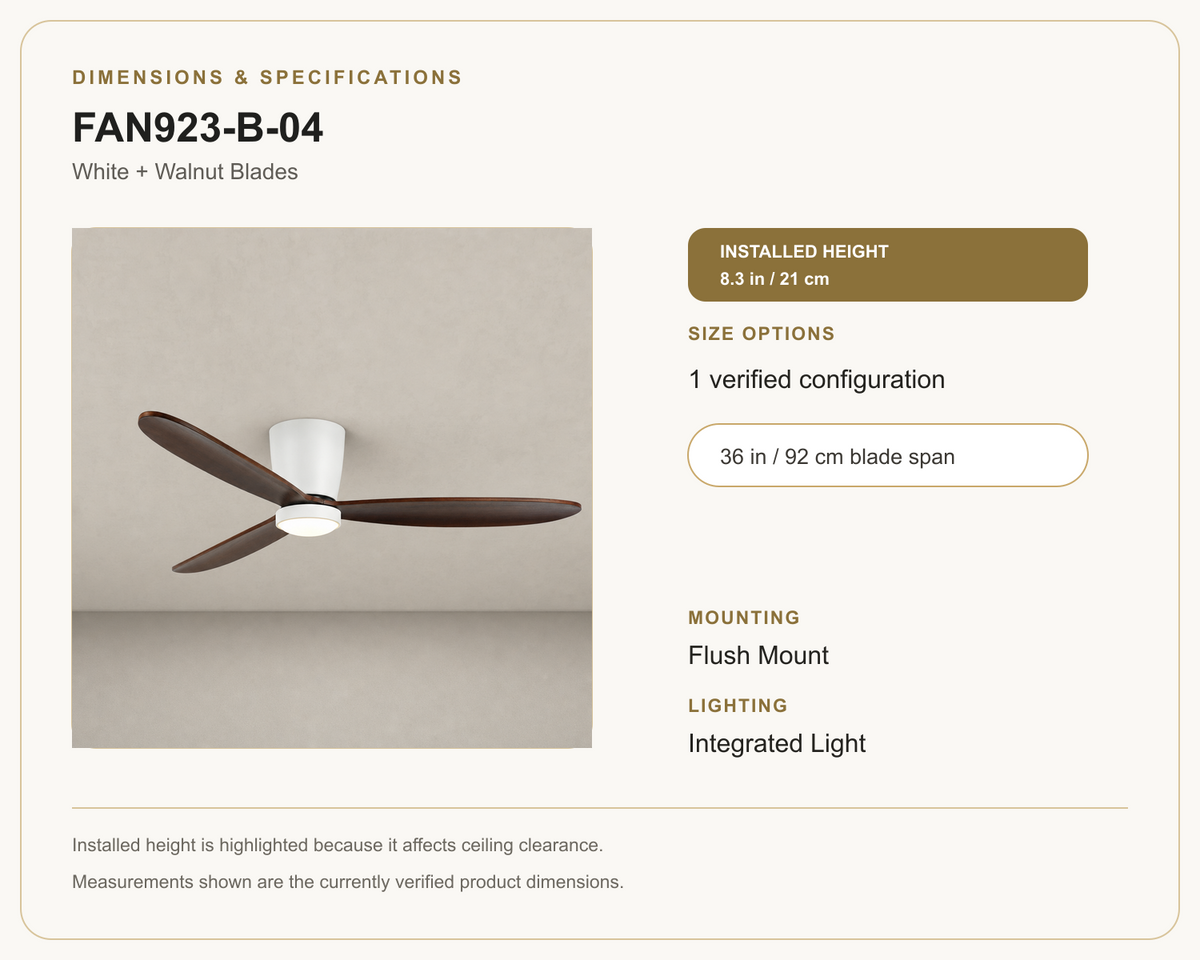 FAN923-B-04 ceiling fan dimensions and specifications