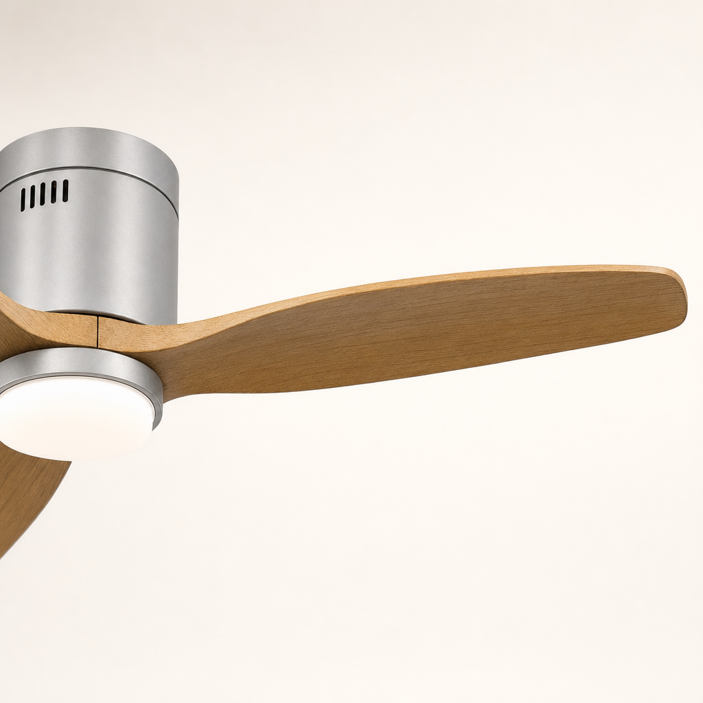 Satin Nickel Low-Profile Ceiling Fan with Light - FAN924-01 — blade material edge close-up