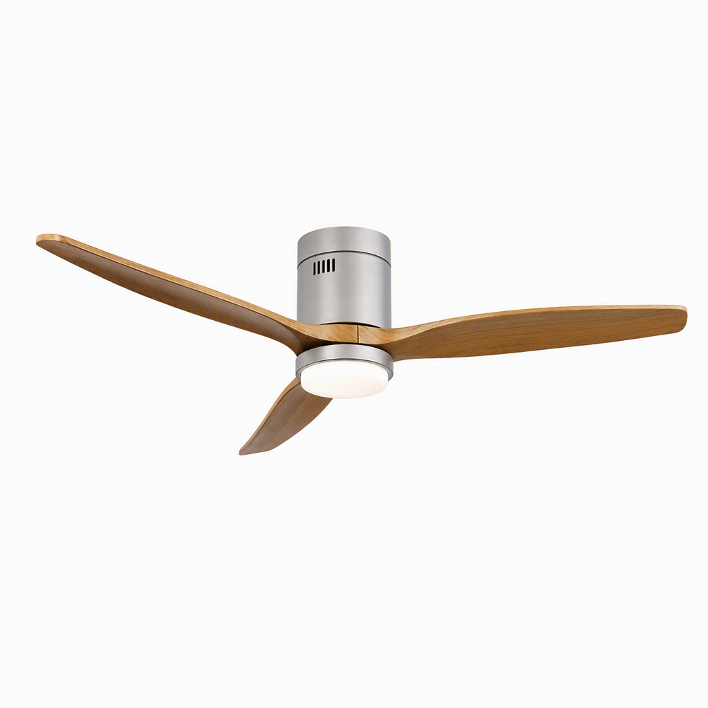 Satin Nickel Low-Profile Ceiling Fan with Light - FAN924-01 — exact product on a seamless pure white background