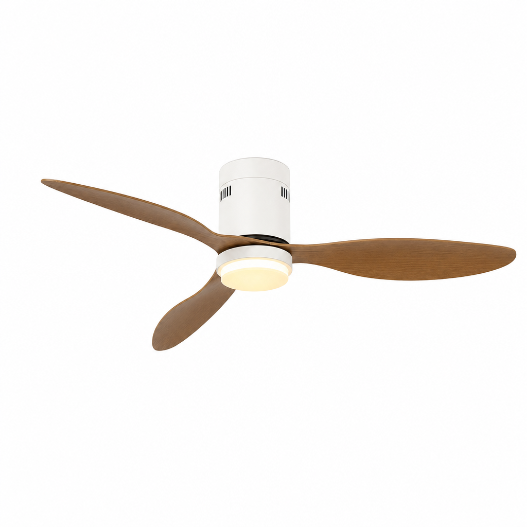 White and Natural Wood-Look Ceiling Fan with Light - FAN925-01 — exact product on a seamless pure white background