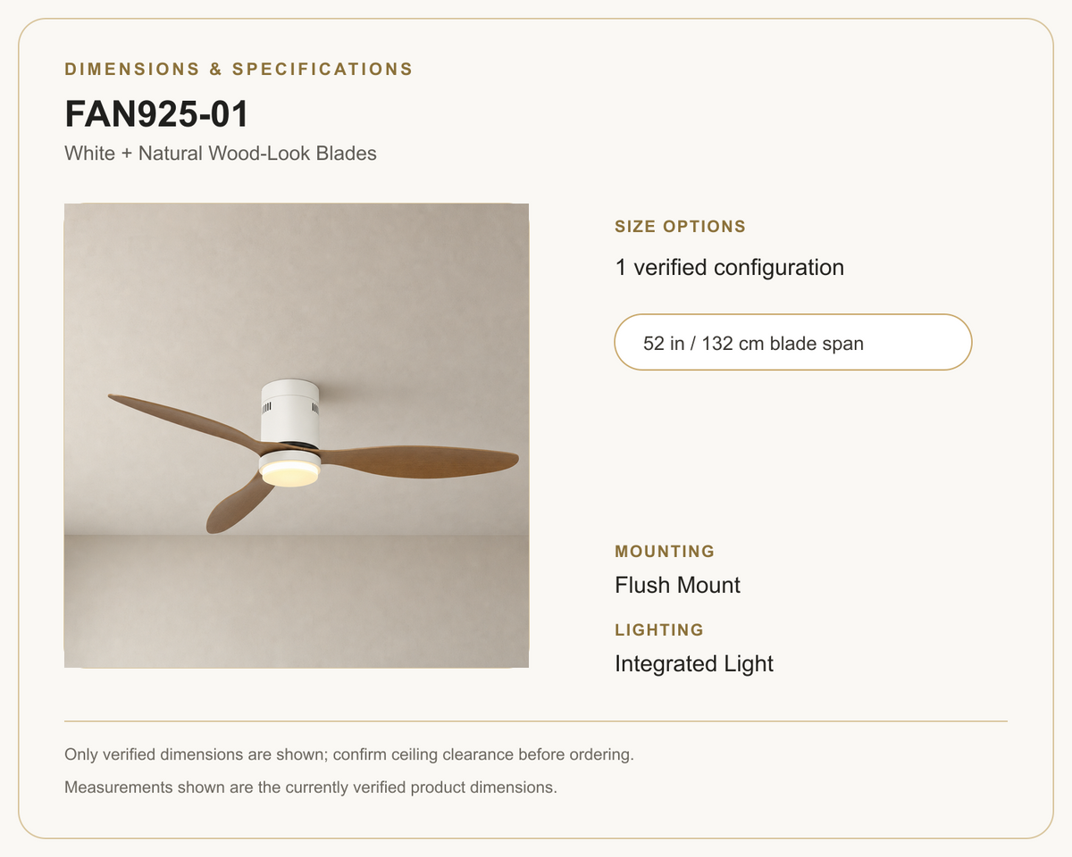 FAN925-01 ceiling fan dimensions and specifications