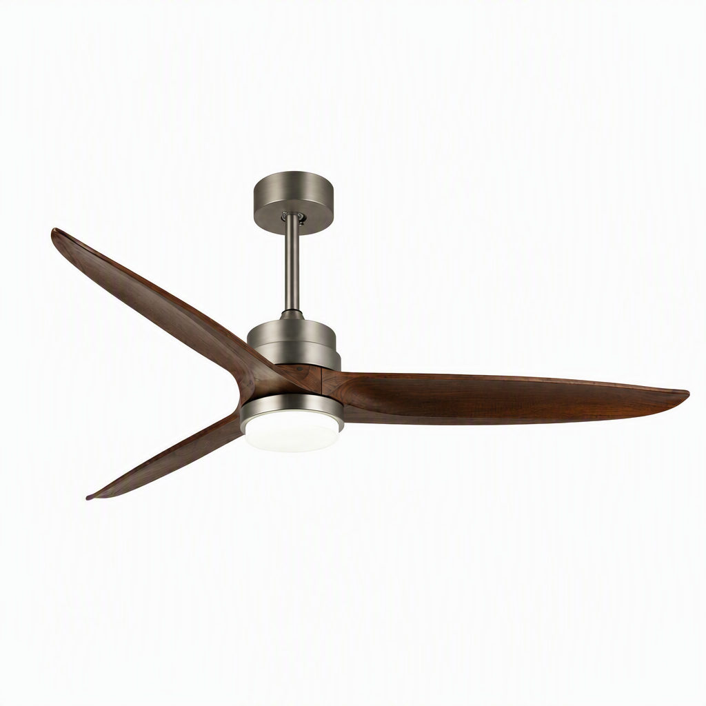 Satin Nickel and Dark Walnut Ceiling Fan with Light - FAN926-A-01 — exact product on a seamless pure white background
