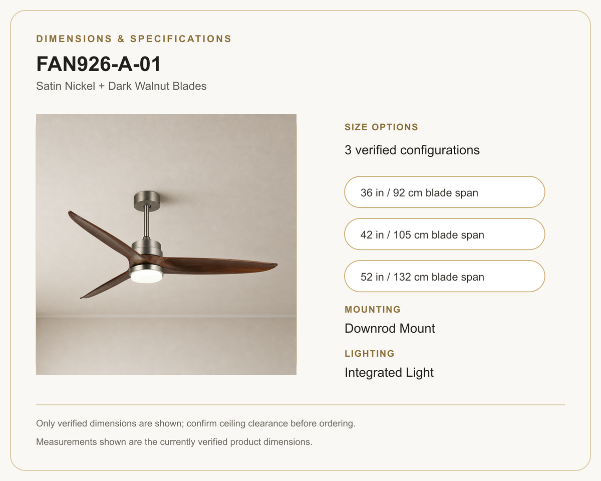 FAN926-A-01 ceiling fan dimensions and specifications