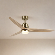 Antique Brass and Natural Wood Ceiling Fan with Light - FAN926-B-01 — Antique Brass + Natural Wood Blades clean installed product view on a warm neutral ceiling background