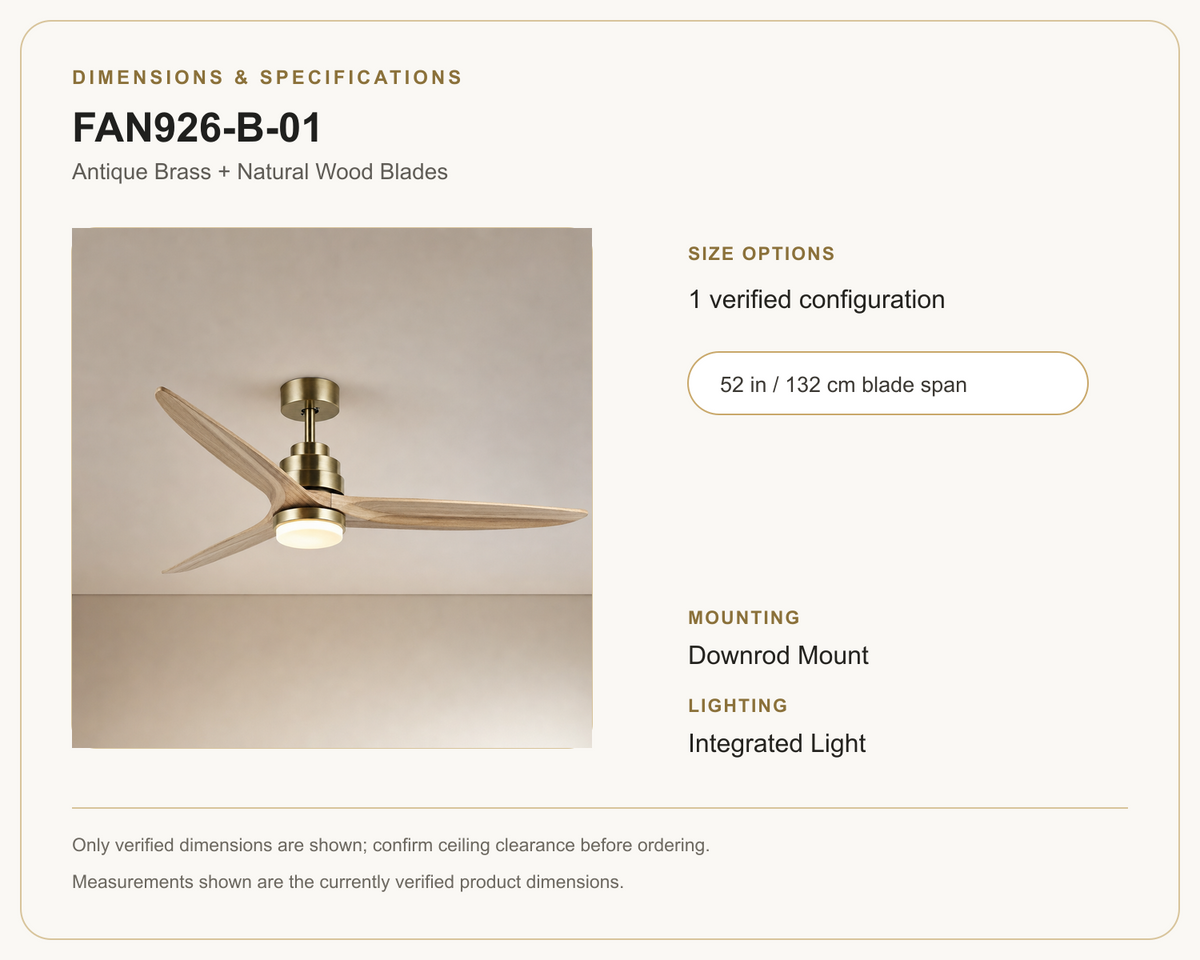FAN926-B-01 ceiling fan dimensions and specifications