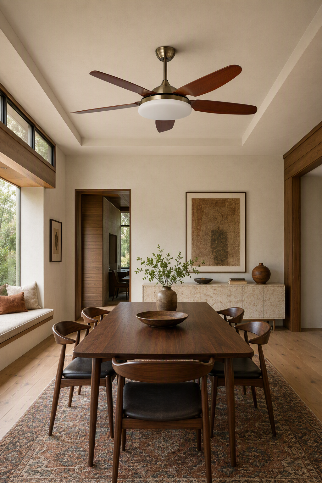 Antique Brass Traditional Ceiling Fan with Light - FAN927-A-01 — midcentury dining room scene