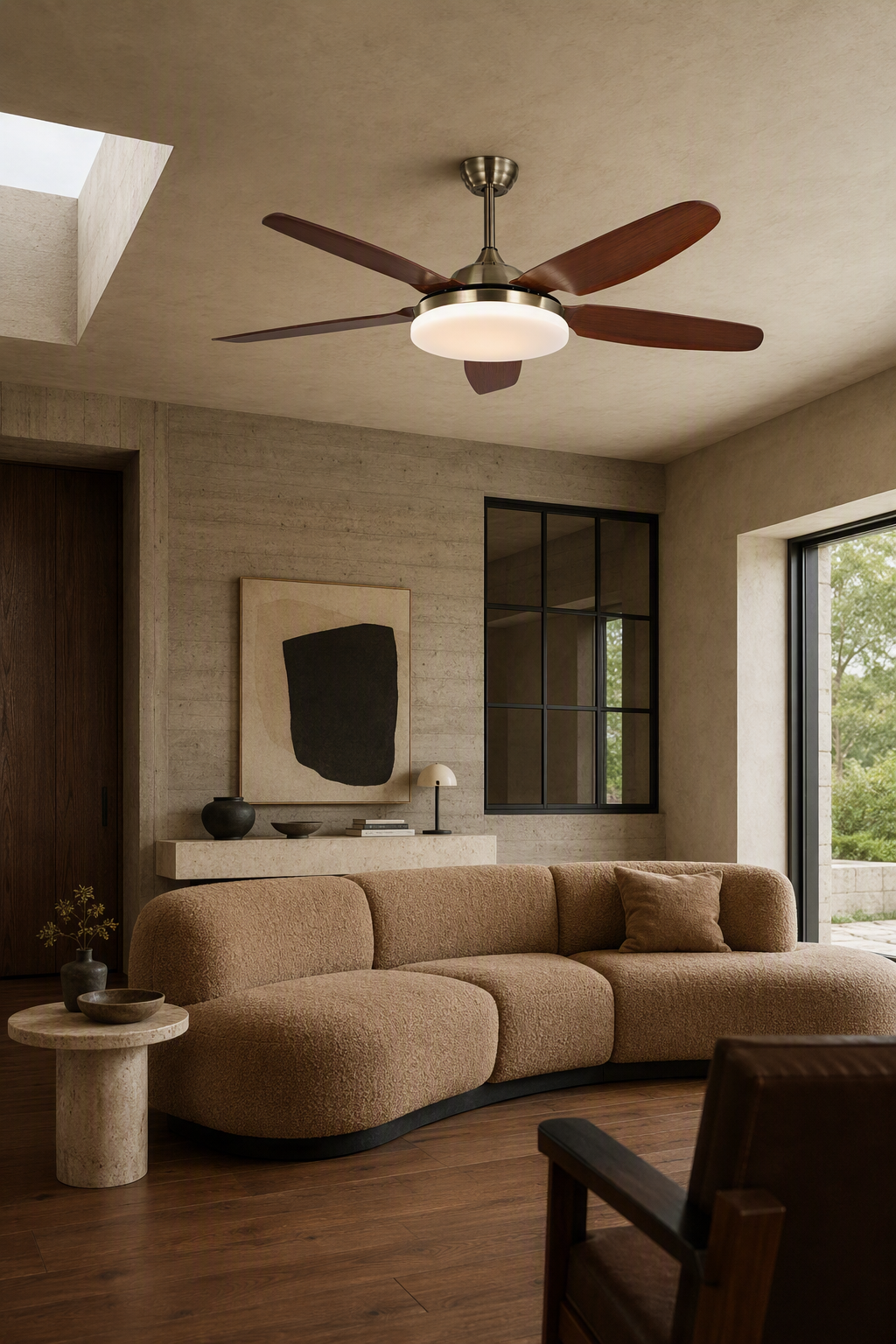 Antique Brass Traditional Ceiling Fan with Light - FAN927-A-01 — brutalist living room scene