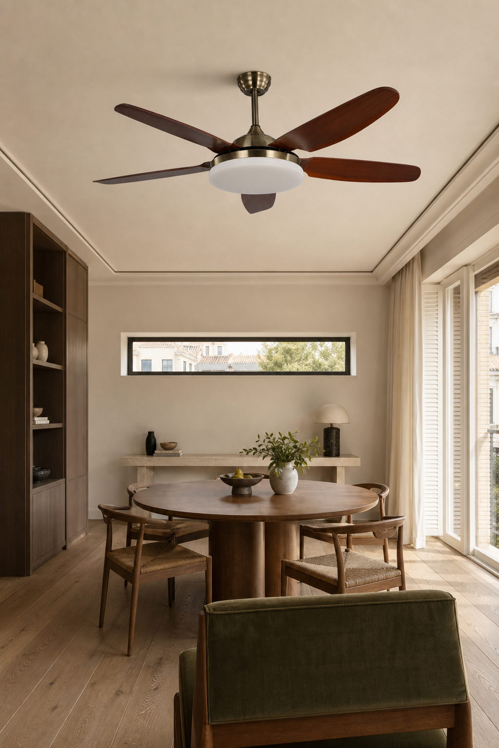 Antique Brass Traditional Ceiling Fan with Light - FAN927-A-01 — parisian dining room scene