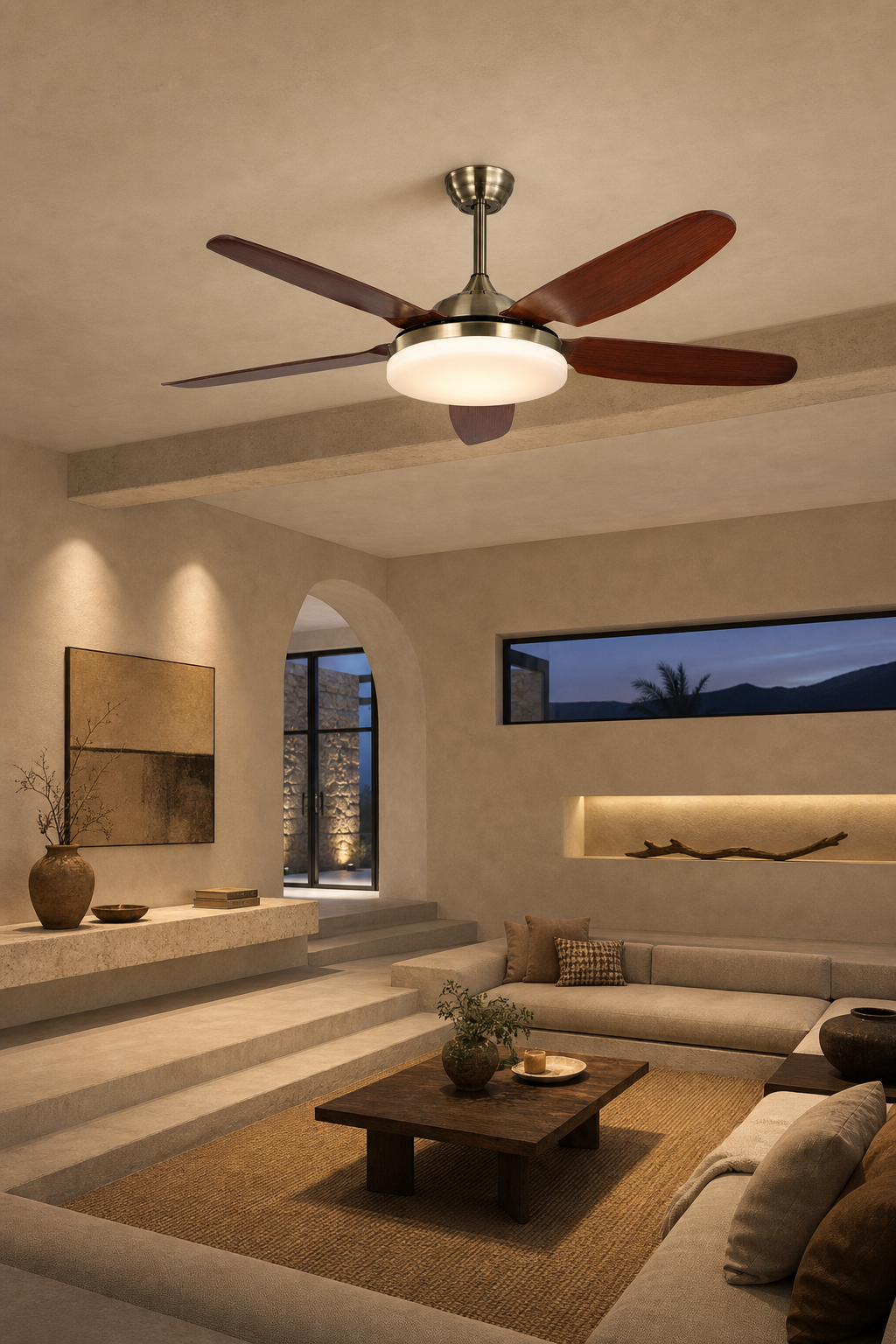 Antique Brass Traditional Ceiling Fan with Light - FAN927-A-01 — desert modern living room scene