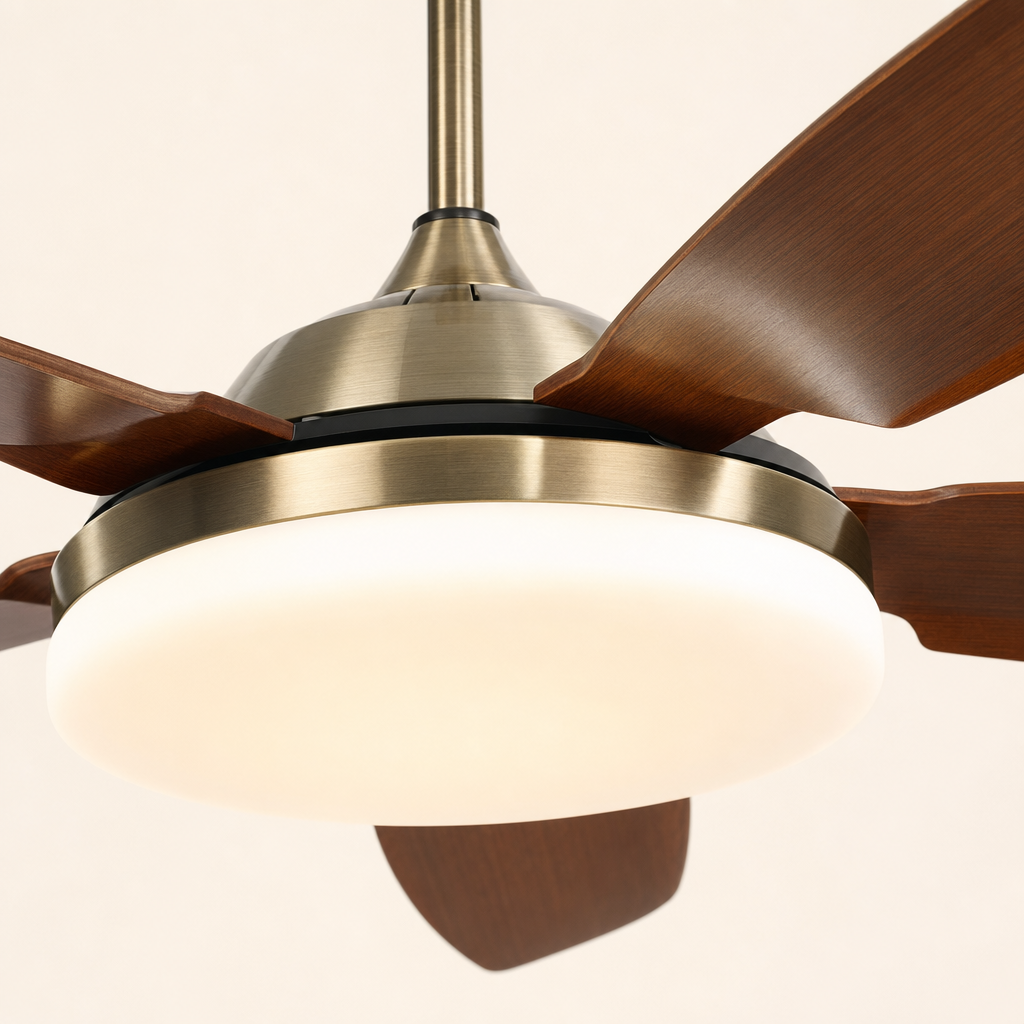 Antique Brass Traditional Ceiling Fan with Light - FAN927-A-01 — light diffuser trim close-up