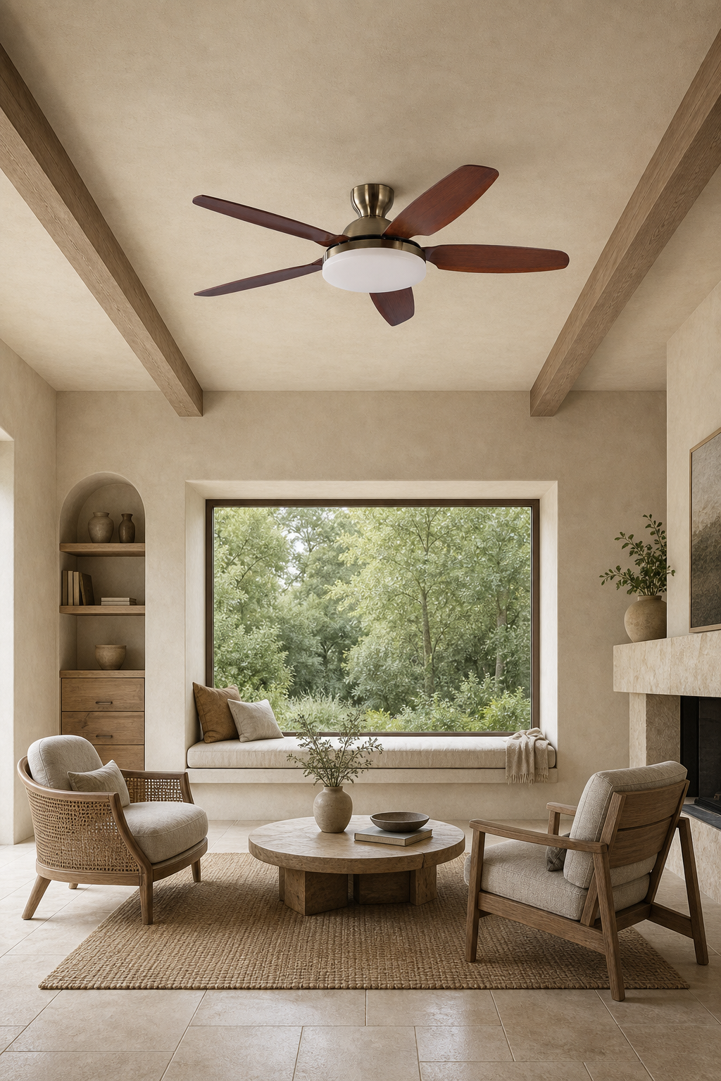 Antique Brass Bowl-Light Ceiling Fan - FAN927-B-01 — limestone sunroom room scene