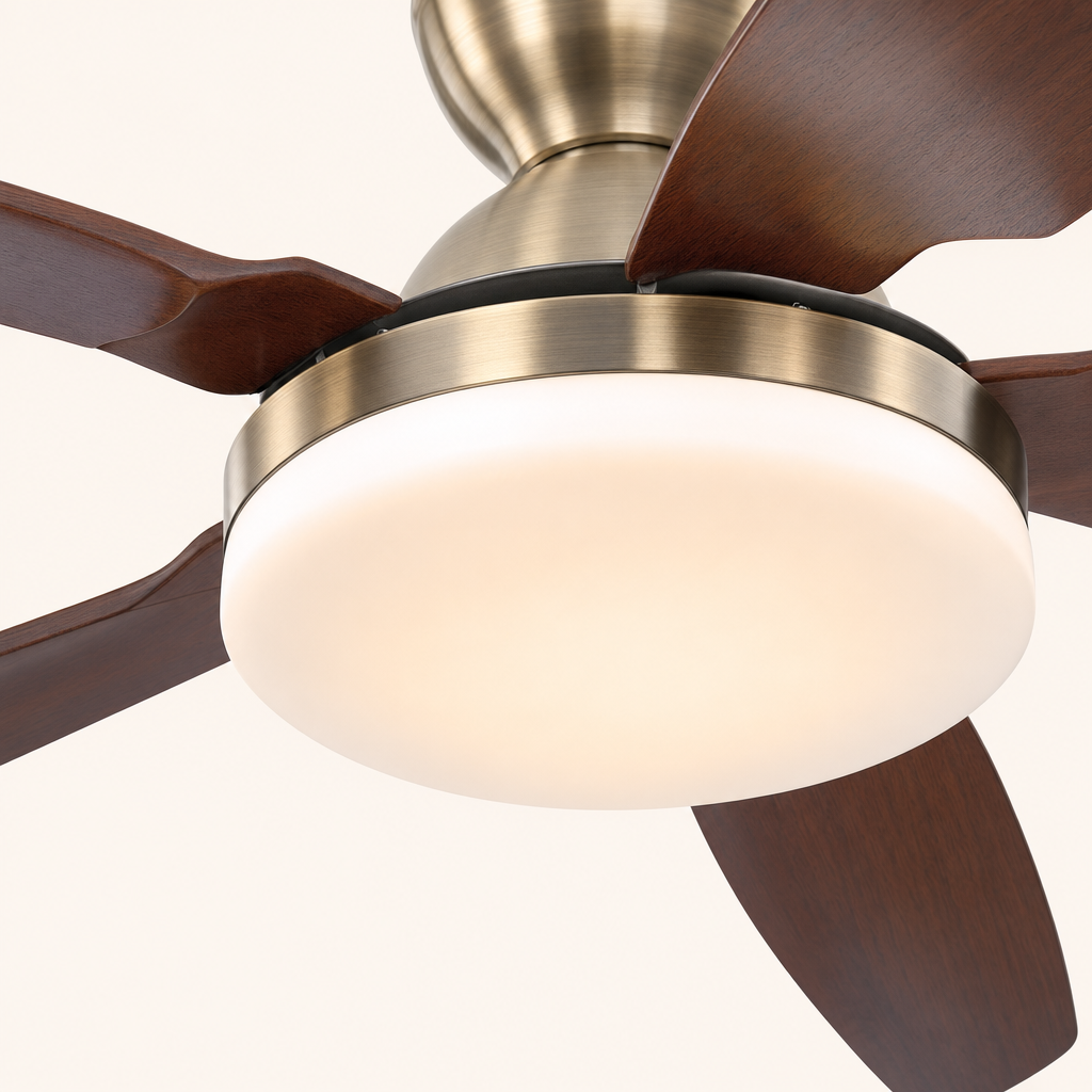 Antique Brass Bowl-Light Ceiling Fan - FAN927-B-01 — light diffuser trim close-up