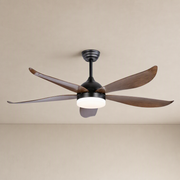 Black and Dark Wood-Look Ceiling Fan with Light - FAN928-01 — Black + Dark Wood-Look Blades clean installed product view on a warm neutral ceiling background
