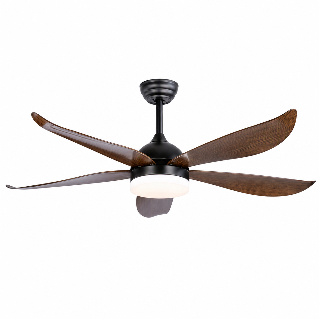 Black and Dark Wood-Look Ceiling Fan with Light - FAN928-01 — exact product on a seamless pure white background