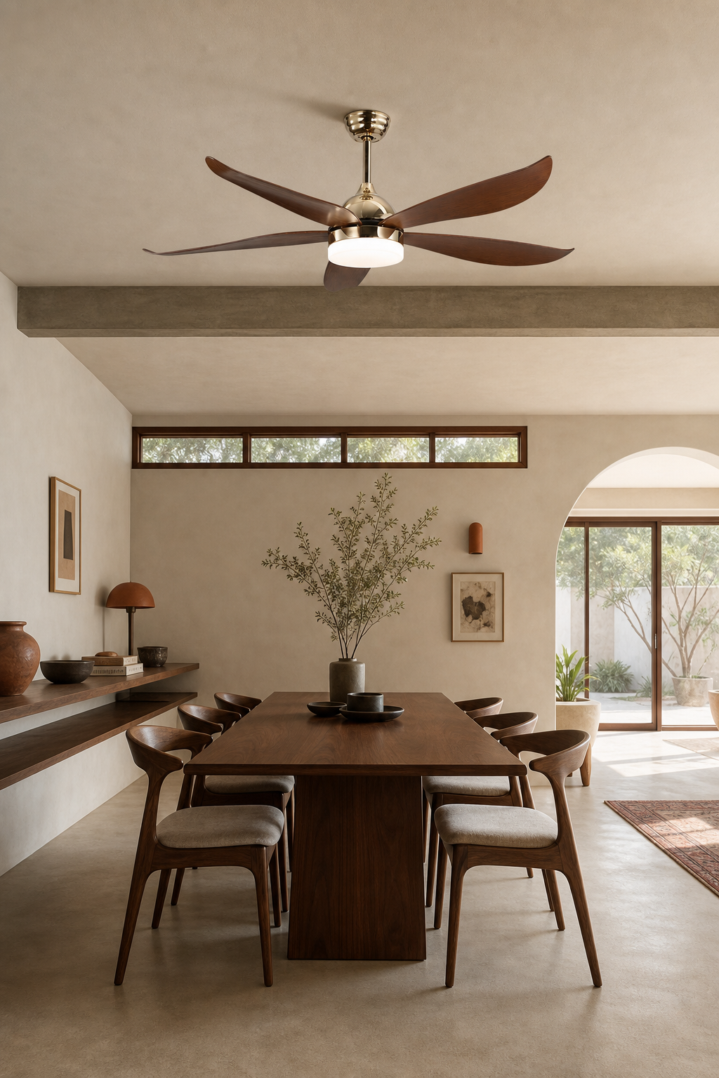 French Gold Ceiling Fan with Light - FAN928-02 — midcentury dining room scene