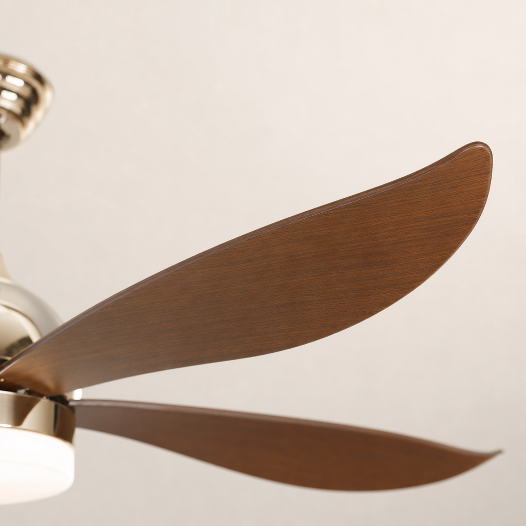 French Gold Ceiling Fan with Light - FAN928-02 — blade material edge close-up