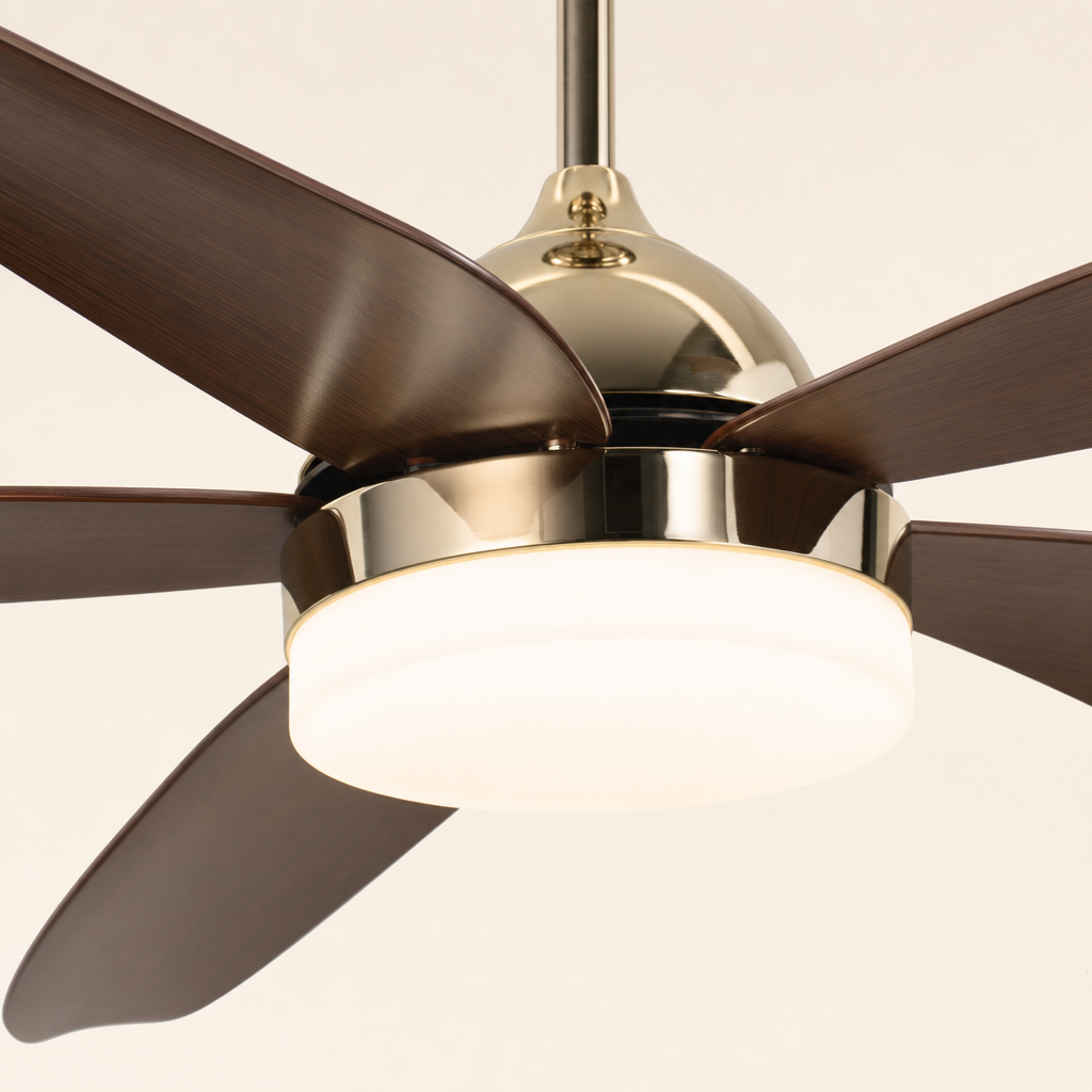 French Gold Ceiling Fan with Light - FAN928-02 — light diffuser trim close-up
