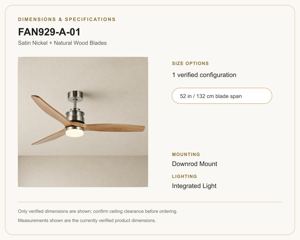 FAN929-A-01 ceiling fan dimensions and specifications
