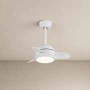White Compact Ceiling Fan with Light - FAN930-01 — White clean installed product view on a warm neutral ceiling background