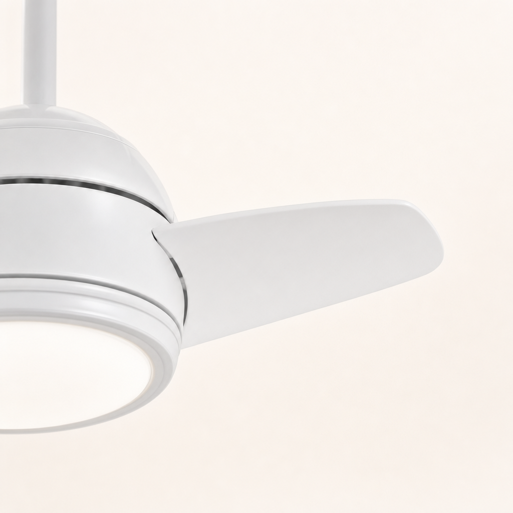 White Compact Ceiling Fan with Light - FAN930-01 — blade material edge close-up