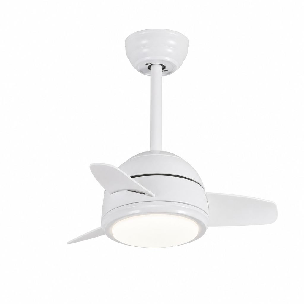 White Compact Ceiling Fan with Light - FAN930-01 — exact product on a seamless pure white background