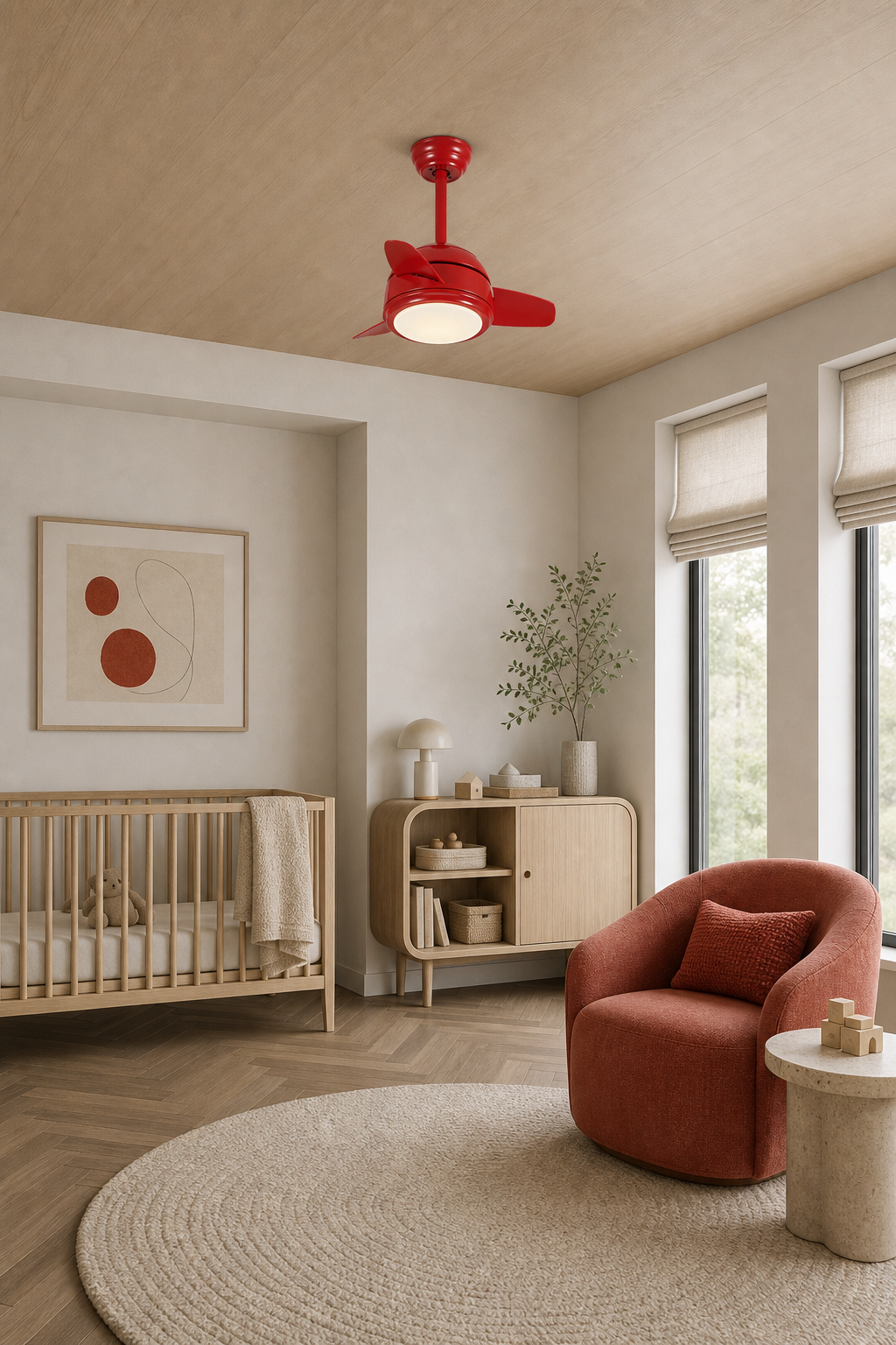 Red Compact Ceiling Fan with Light - FAN930-02 — nursery room scene