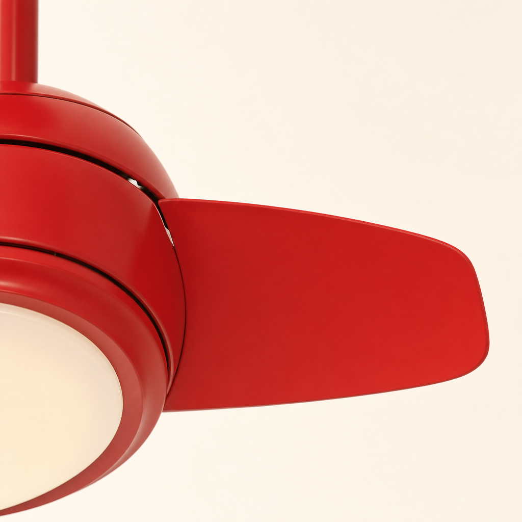 Red Compact Ceiling Fan with Light - FAN930-02 — blade material edge close-up