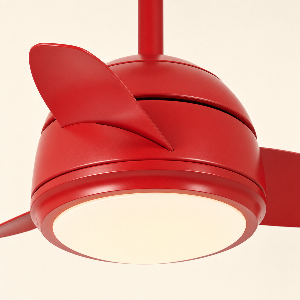 Red Compact Ceiling Fan with Light - FAN930-02 — housing blade joint close-up