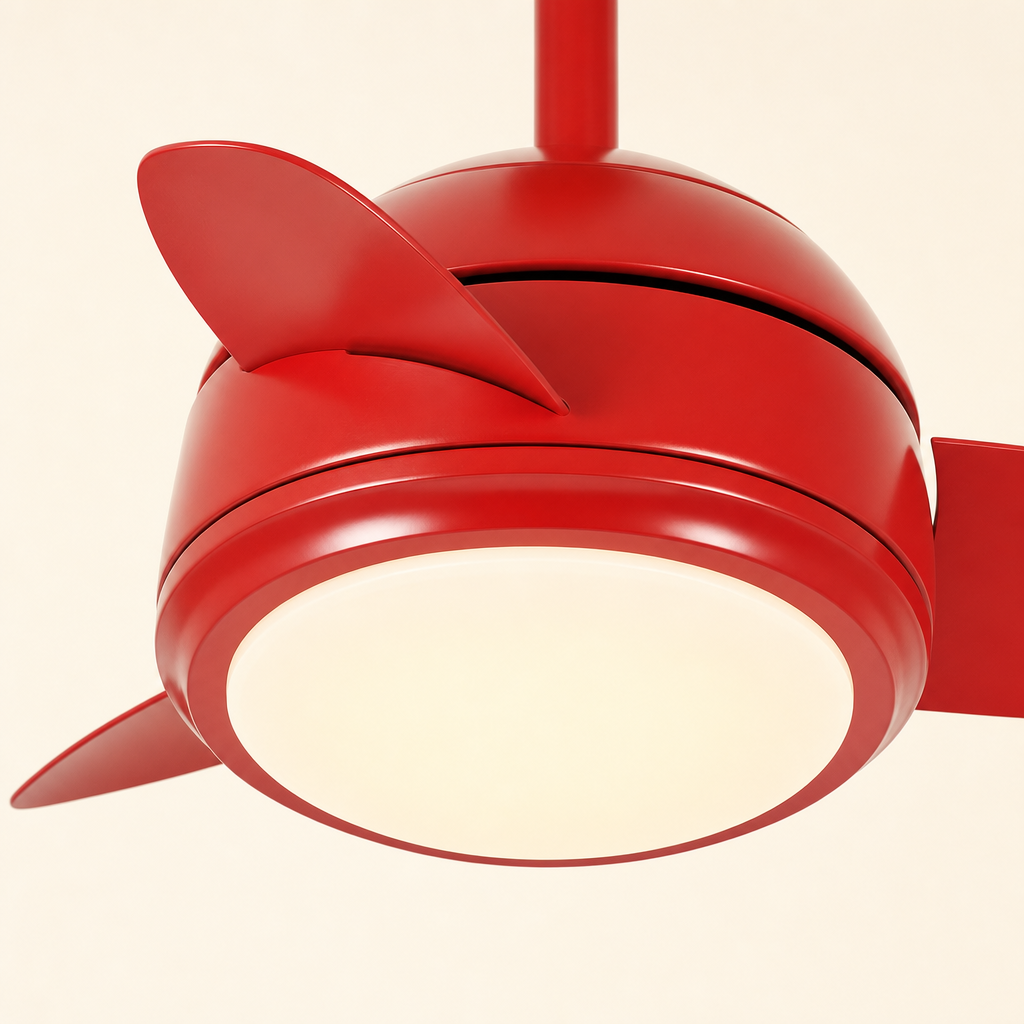 Red Compact Ceiling Fan with Light - FAN930-02 — light diffuser trim close-up