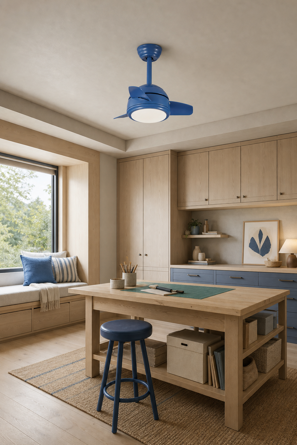 Blue Compact Ceiling Fan with Light - FAN930-03 — craft room room scene