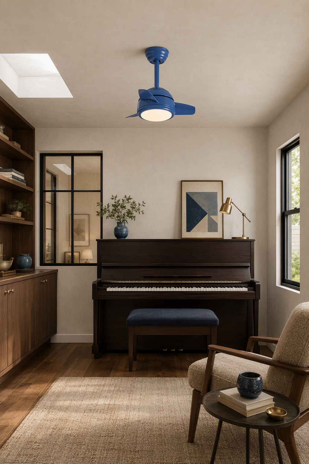 Blue Compact Ceiling Fan with Light - FAN930-03 — music practice room room scene