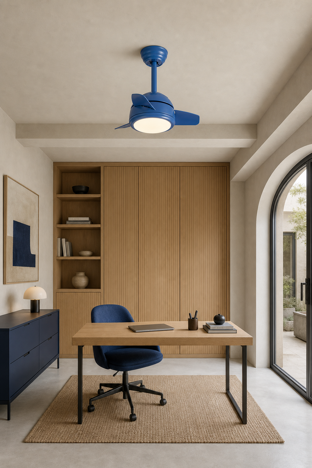 Blue Compact Ceiling Fan with Light - FAN930-03 — compact home office room scene