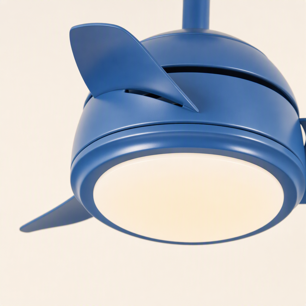 Blue Compact Ceiling Fan with Light - FAN930-03 — light diffuser trim close-up