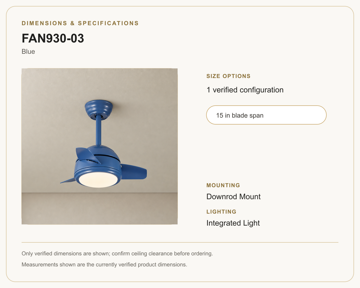FAN930-03 ceiling fan dimensions and specifications