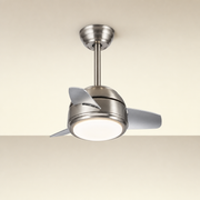 Satin Nickel Compact Ceiling Fan with Light - FAN930-04 — Satin Nickel clean installed product view on a warm neutral ceiling background