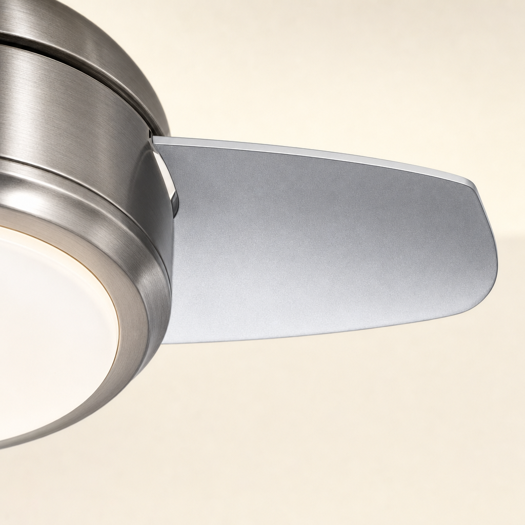 Satin Nickel Compact Ceiling Fan with Light - FAN930-04 — blade material edge close-up